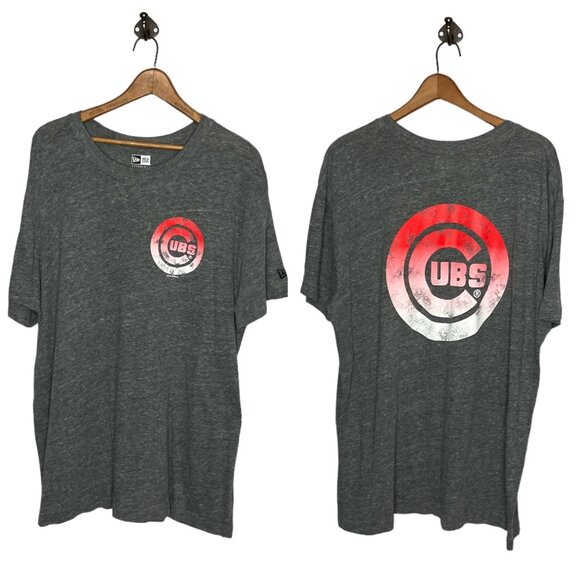 New Era Men's 2XL Gray Chicago Cubs MLB Baseball Double‎ Sided Graphic Tee Shirt - Picture 1 of 5